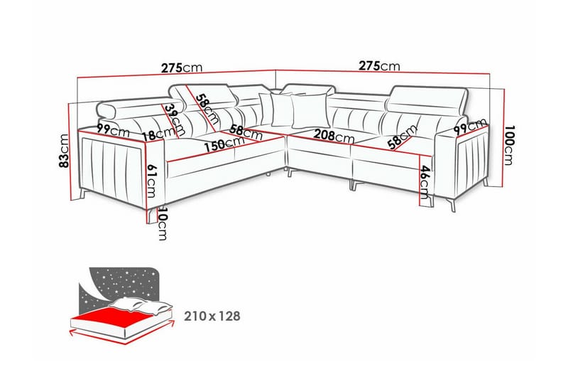 4-seters Hjørnesovesofa Galbally - Lysegrå - Møbler - Sofaer - Sovesofaer - Hjørnesovesofa