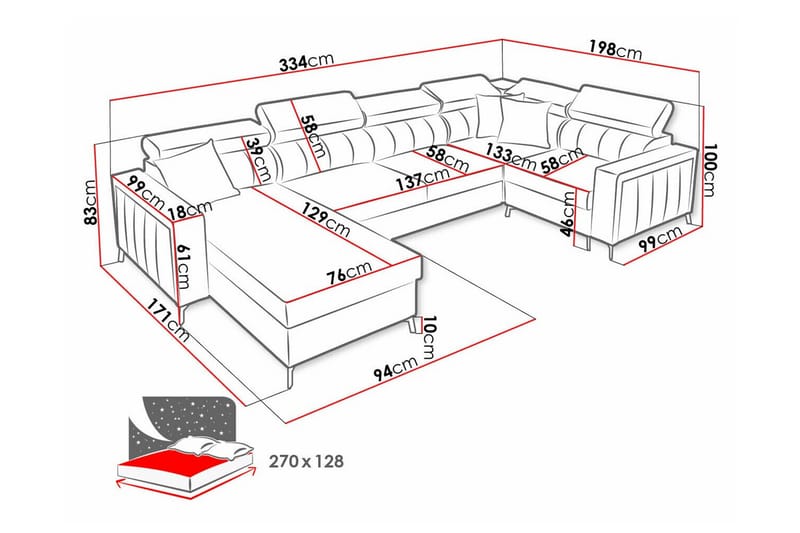 4-seters Hjørnesovesofa Galbally - Lysegrå - Møbler - Sofaer - Sovesofaer - Hjørnesovesofa