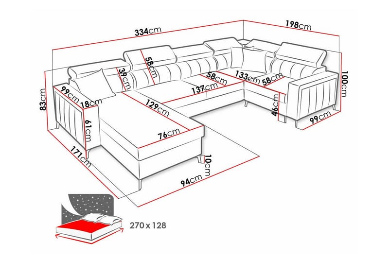 4-seters Hjørnesovesofa Galbally - Lysegrå/Mørkegrå - Møbler - Sofaer - Sovesofaer - Hjørnesovesofa