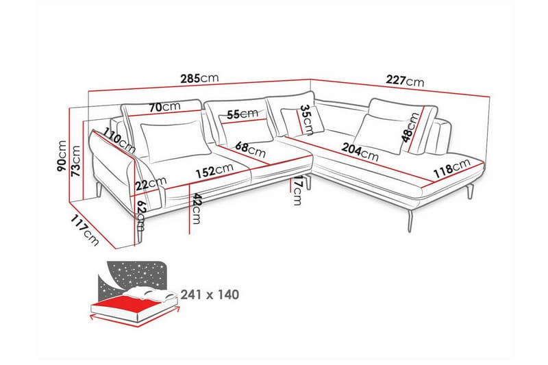 4-seters Hjørnesovesofa Graystone - Lysegrå - Møbler - Sofaer - Sovesofaer - Hjørnesovesofa