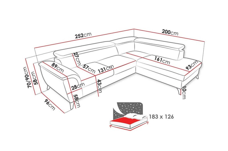 4-seters Hjørnesovesofa Graystone - Mørkegrå - Møbler - Sofaer - Sovesofaer - Hjørnesovesofa