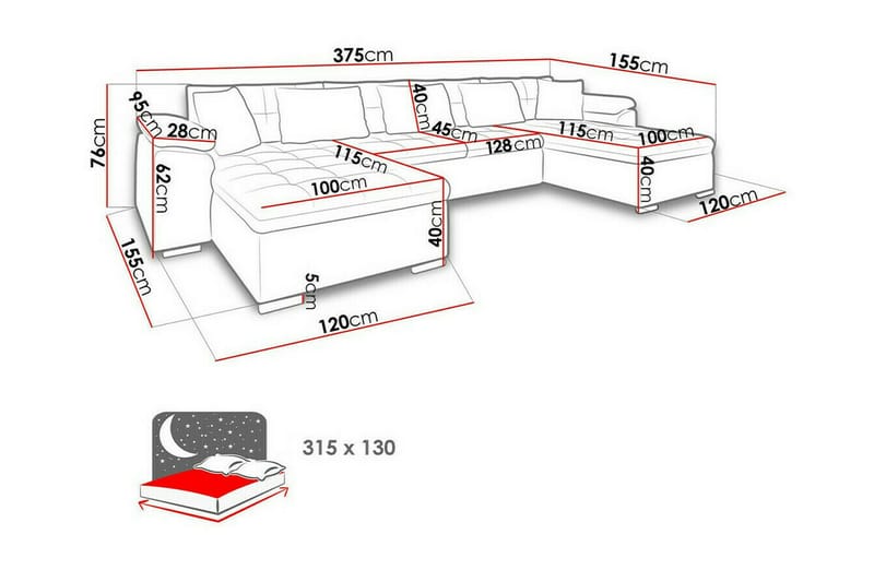 4-seters Hjørnesovesofa Kintore 375 cm - Gul - Møbler - Sofaer - Sovesofaer - Hjørnesovesofa