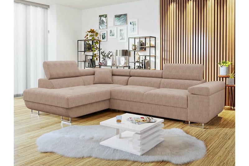 4-seters Hjørnesovesofa Kintore - Beige/Rosa - Møbler - Sofaer - Sovesofaer - Hjørnesovesofa