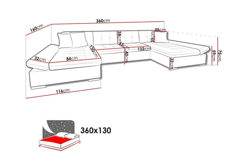 4-seters Hjørnesovesofa Kintore - Hvit/Tre - Møbler - Sofaer - Sovesofaer - Hjørnesovesofa