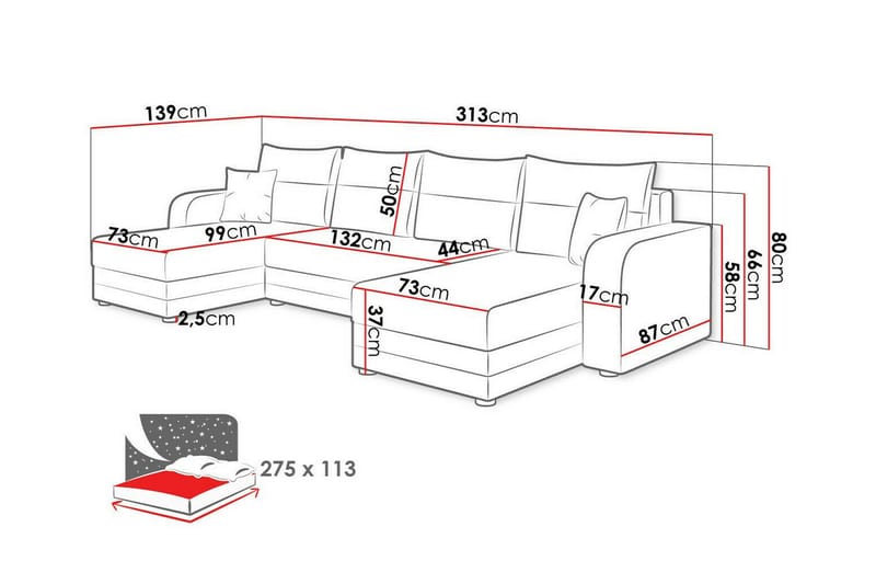 4-seters Hjørnesovesofa Kintore - Mørkegrå - Møbler - Sofaer - Sovesofaer - Hjørnesovesofa