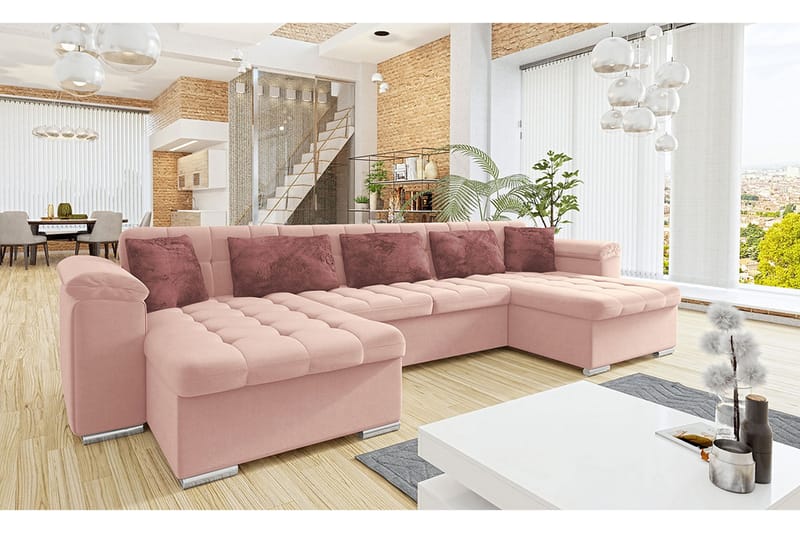 4-seters Hjørnesovesofa Kintore - Rosa - Møbler - Sofaer - Sovesofaer - Hjørnesovesofa