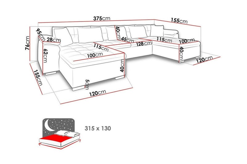 4-seters Hjørnesovesofa Kintore - Rosa - Møbler - Sofaer - Sovesofaer - Hjørnesovesofa