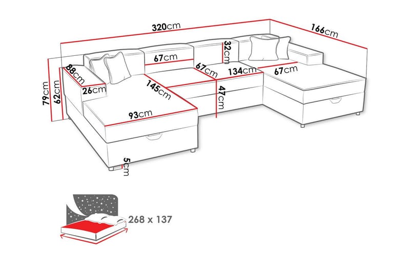 4-seters Hjørnesovesofa Knocklong - Lysegrå/Mørkegrå - Møbler - Sofaer - Sovesofaer - Hjørnesovesofa