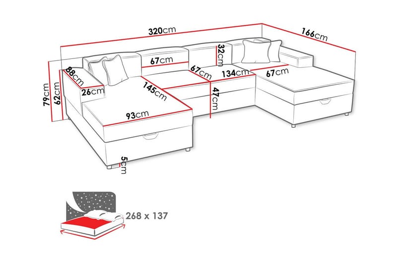 4-seters Hjørnesovesofa Knocklong - Lyserosa - Møbler - Sofaer - Sovesofaer - Hjørnesovesofa