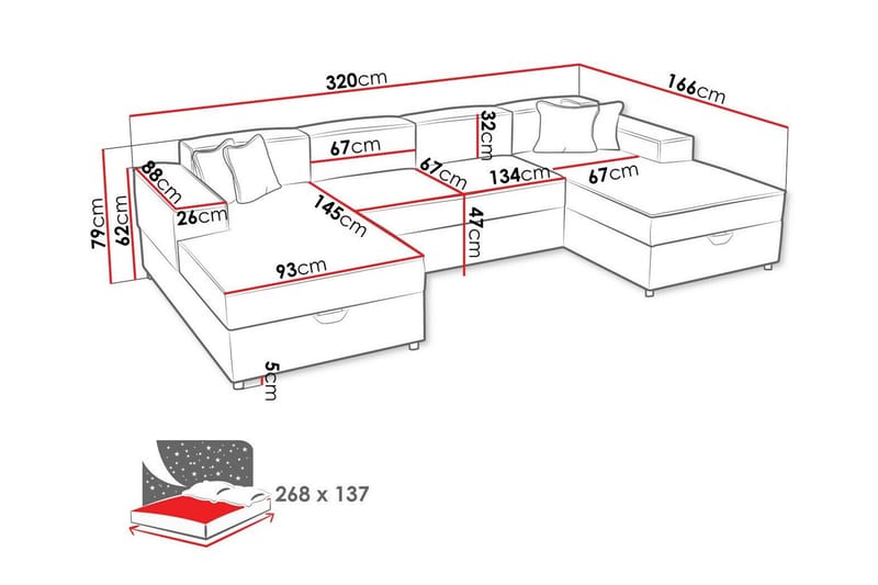 4-seters Hjørnesovesofa Knocklong - Mørkegrå - Møbler - Sofaer - Sovesofaer - Hjørnesovesofa