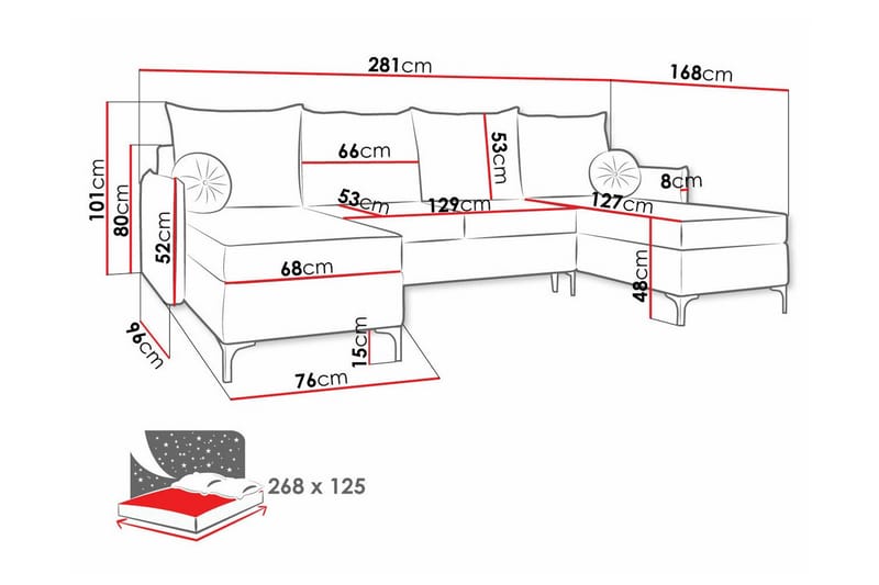 4-seters Hjørnesovesofa Knocklong - Rosa - Møbler - Sofaer - Sovesofaer - Hjørnesovesofa