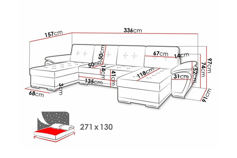 4-seters Hjørnesovesofa Listowel - Grå/Svart - Møbler - Sofaer - Sovesofaer - Hjørnesovesofa