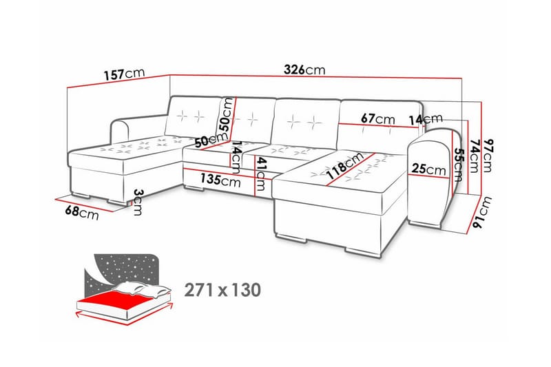 4-seters Hjørnesovesofa Listowel - Gul - Møbler - Sofaer - Sovesofaer - Hjørnesovesofa