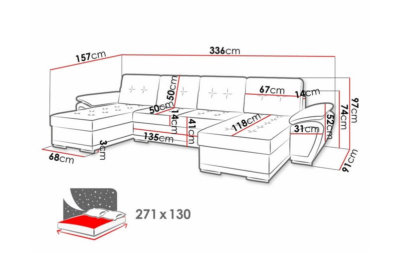 4-seters Hjørnesovesofa Listowel - Lysegrå/Mørkegrå - Møbler - Sofaer - Sovesofaer - Hjørnesovesofa