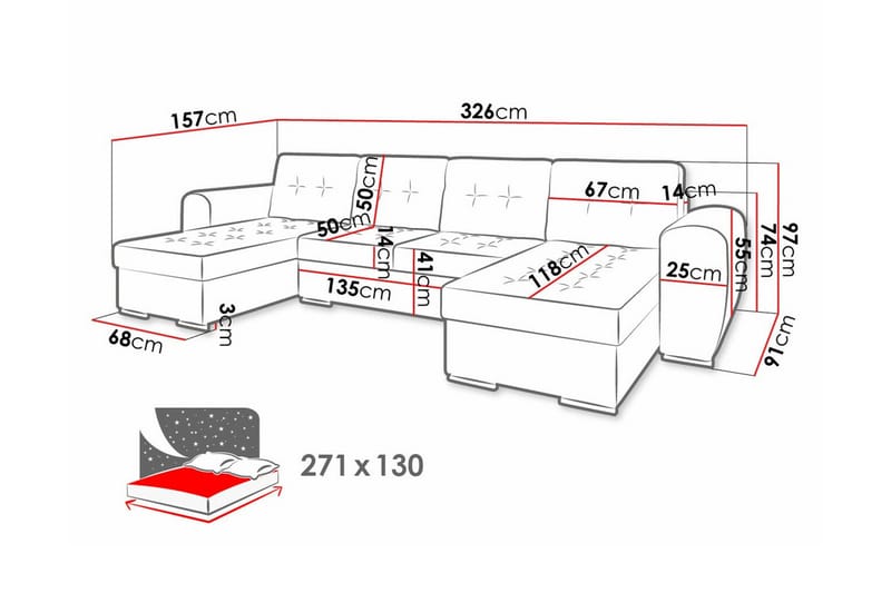 4-seters Hjørnesovesofa Listowel - Lysegrønn - Møbler - Sofaer - Sovesofaer - Hjørnesovesofa