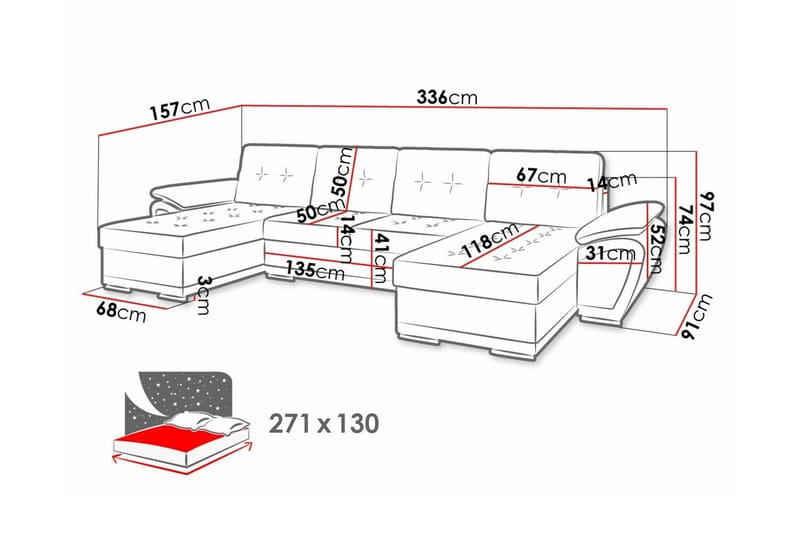 4-seters Hjørnesovesofa Listowel - Mørkegrå/Lysegrå - Møbler - Sofaer - Sovesofaer - Hjørnesovesofa