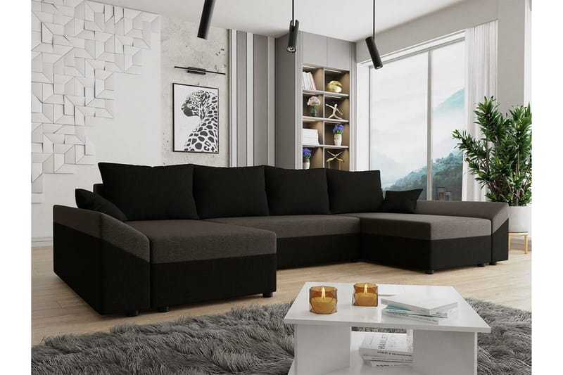 4-seters Hjørnesovesofa Midfeld - Brun/Svart - Møbler - Sofaer - Sovesofaer - Hjørnesovesofa