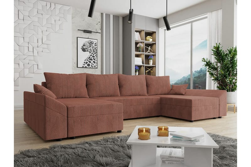 4-seters Hjørnesovesofa Midfeld - Lyse brun - Møbler - Sofaer - Sovesofaer - Hjørnesovesofa