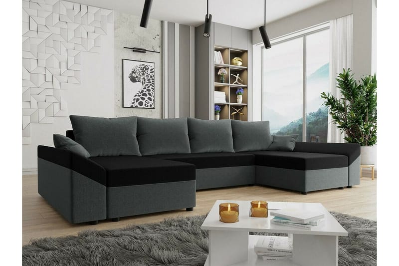 4-seters Hjørnesovesofa Midfeld - Mørkegrå/Svart - Møbler - Sofaer - Sovesofaer - Hjørnesovesofa