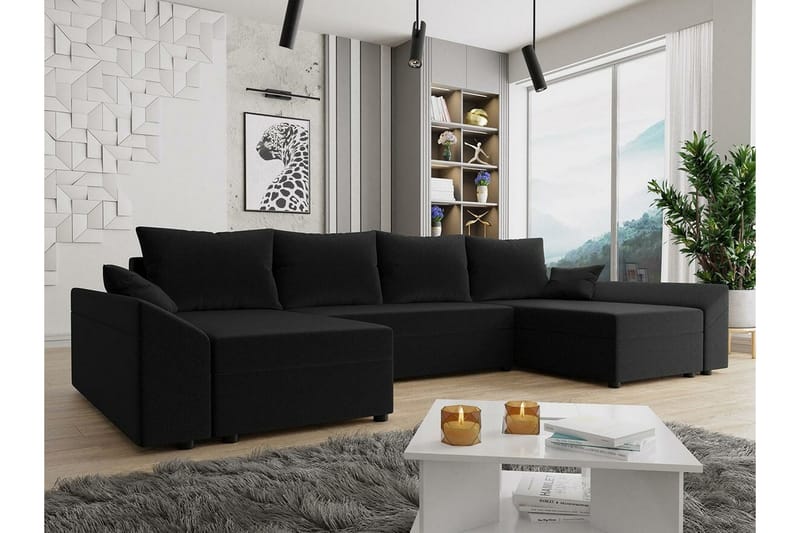 4-seters Hjørnesovesofa Midfeld - Svart - Møbler - Sofaer - Sovesofaer - Hjørnesovesofa