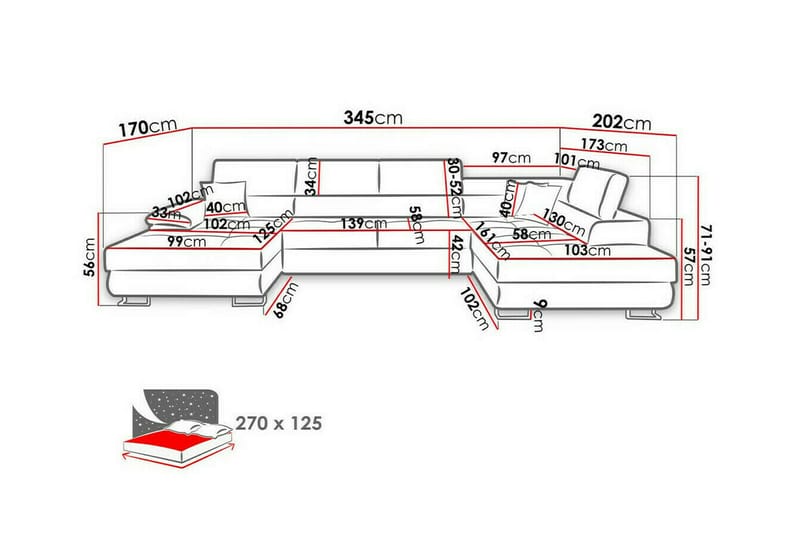 4-seters Hjørnesovesofa Reginia 375 cm - Mørkeblå - Møbler - Sofaer - Sovesofaer - Hjørnesovesofa