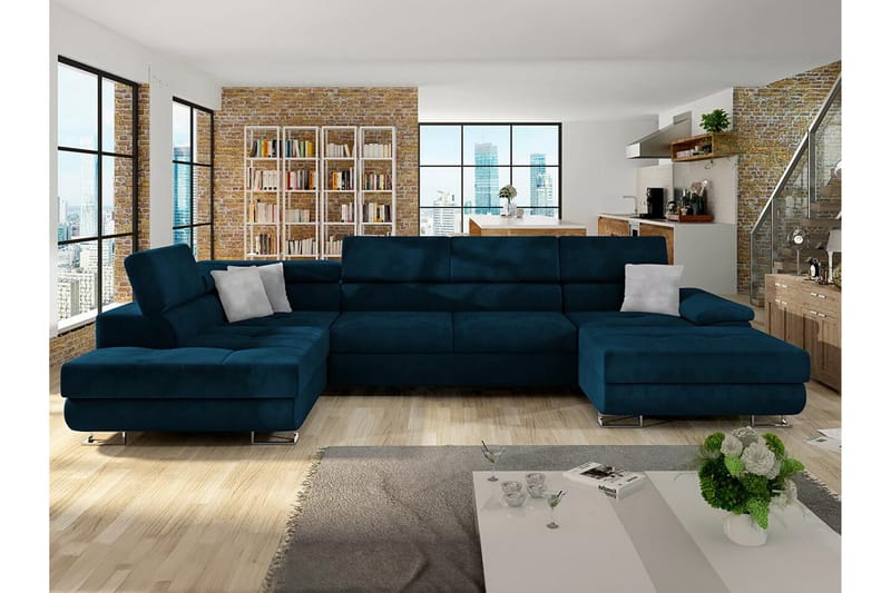 4-seters Hjørnesovesofa Reginia 375 cm - Mørkeblå - Møbler - Sofaer - Sovesofaer - Hjørnesovesofa