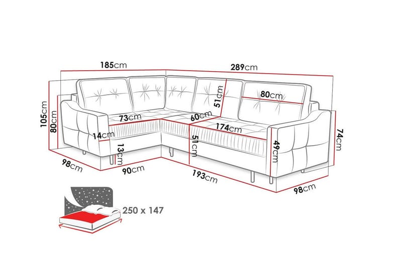 4-seters Hjørnesovesofa Tregaron - Mørkeblå - Møbler - Sofaer - Sovesofaer - Hjørnesovesofa