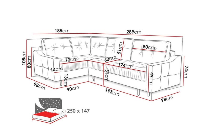 4-seters Hjørnesovesofa Tregaron - Mørkeblå - Møbler - Sofaer - Sovesofaer - Hjørnesovesofa