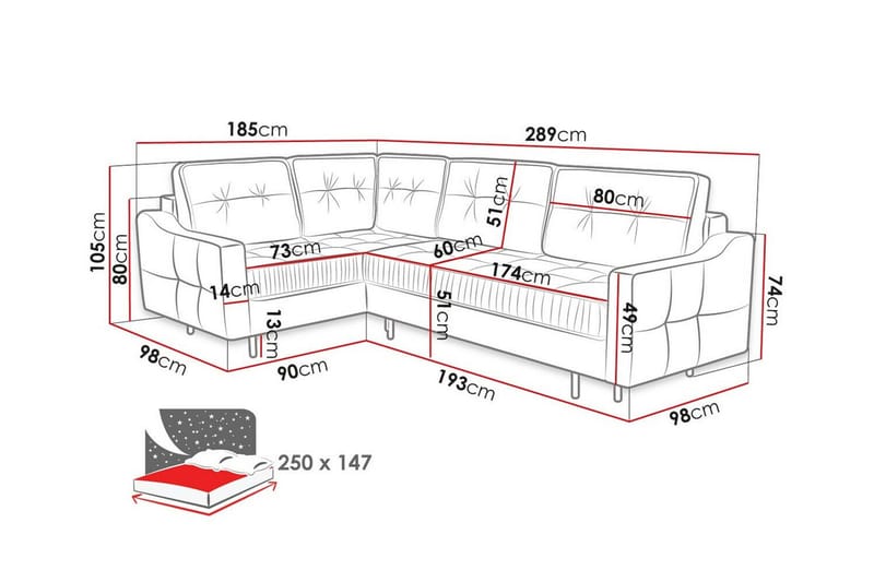 4-seters Hjørnesovesofa Tregaron - Mørkegrå - Møbler - Sofaer - Sovesofaer - Hjørnesovesofa