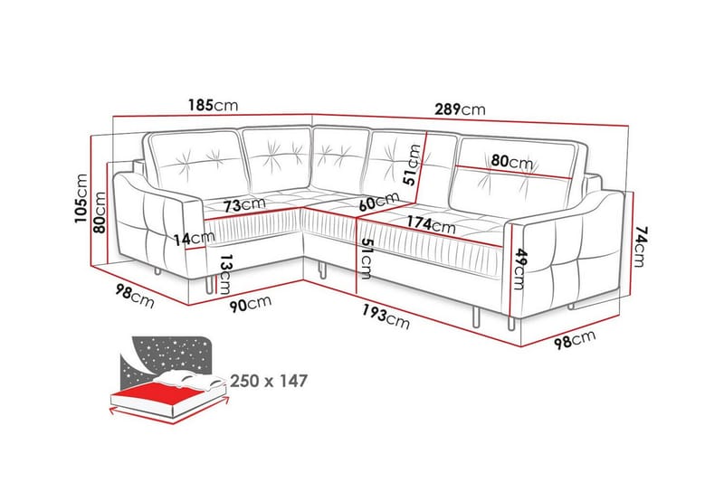 4-seters Hjørnesovesofa Tregaron - Mørkerød - Møbler - Sofaer - Sovesofaer - Hjørnesovesofa