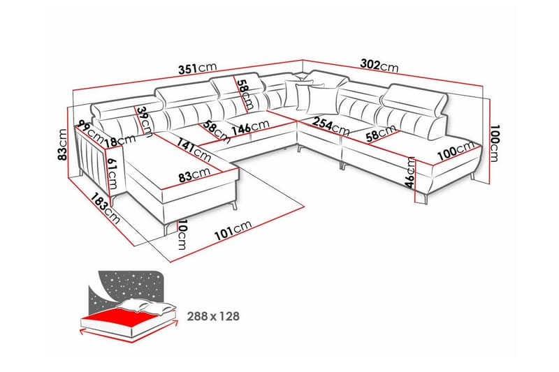 5-seters Hjørnesovesofa Galbally - Lysegrå - Møbler - Sofaer - Sovesofaer - Hjørnesovesofa