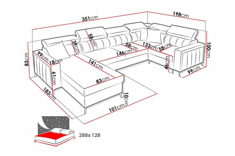 5-seters Hjørnesovesofa Galbally - Lysegrå/Mørkegrå - Møbler - Sofaer - Sovesofaer - Hjørnesovesofa