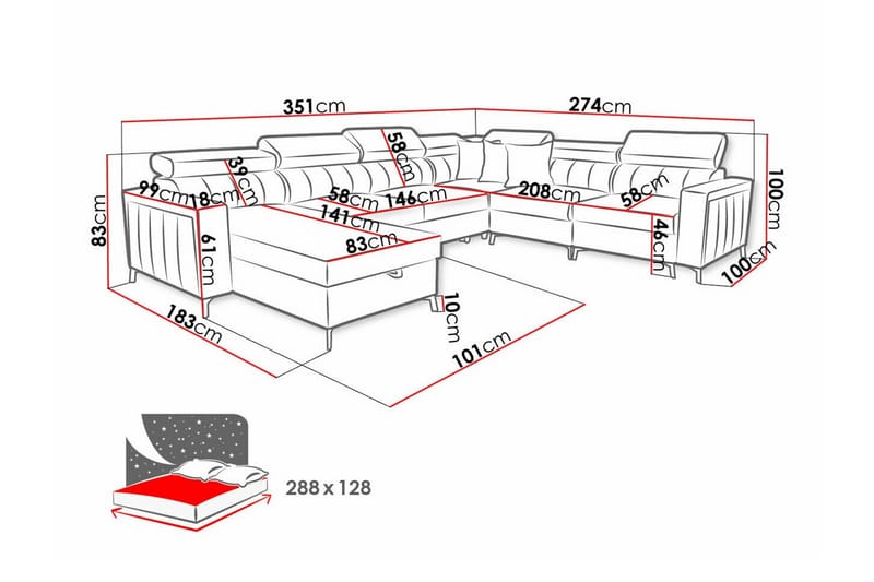 5-seters Hjørnesovesofa Galbally - Lysegrå/Mørkegrå - Møbler - Sofaer - Sovesofaer - Hjørnesovesofa