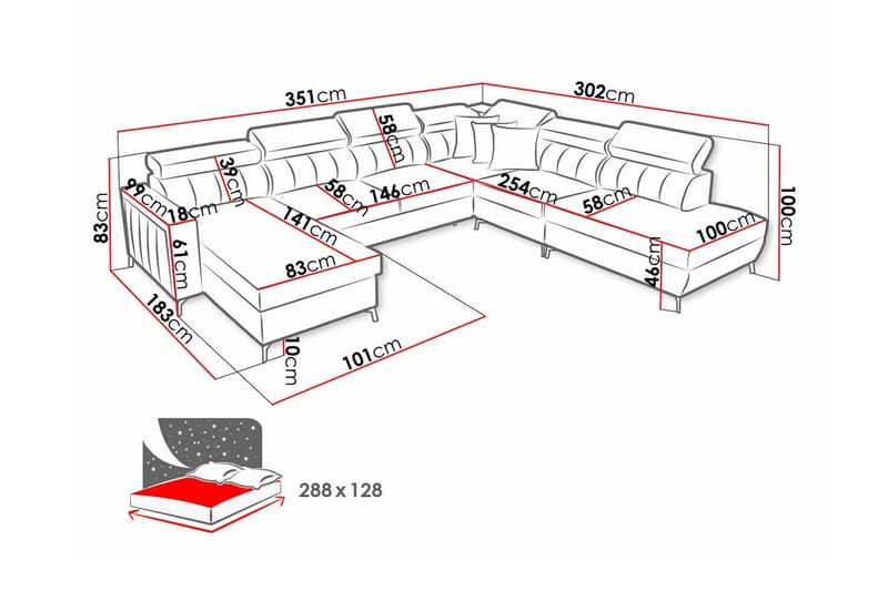 5-seters Hjørnesovesofa Galbally - Lysegrå/Mørkegrå - Møbler - Sofaer - Sovesofaer - Hjørnesovesofa