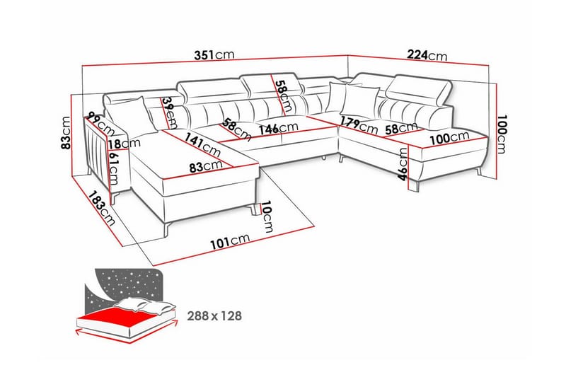 5-seters Hjørnesovesofa Galbally - Lyserosa - Møbler - Sofaer - Sovesofaer - Hjørnesovesofa