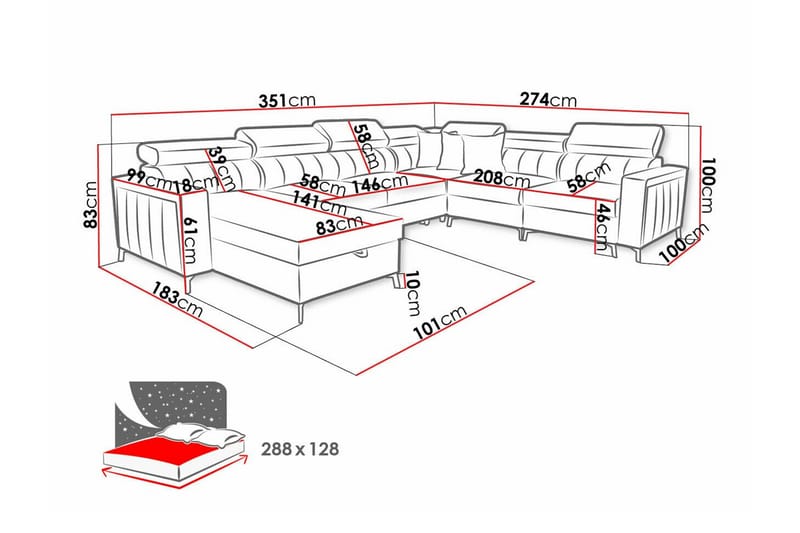 5-seters Hjørnesovesofa Galbally - Mørkeblå - Møbler - Sofaer - Sovesofaer - Hjørnesovesofa