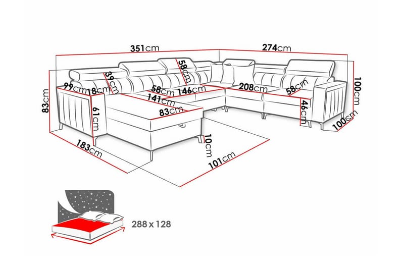 5-seters Hjørnesovesofa Galbally - Mørkebrun - Møbler - Sofaer - Sovesofaer - Hjørnesovesofa