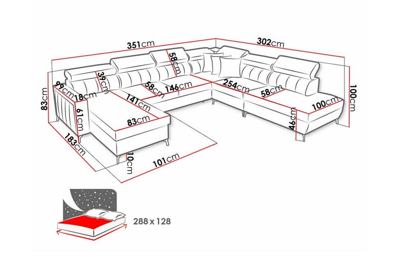 5-seters Hjørnesovesofa Galbally - Rosa - Møbler - Sofaer - Sovesofaer - Hjørnesovesofa