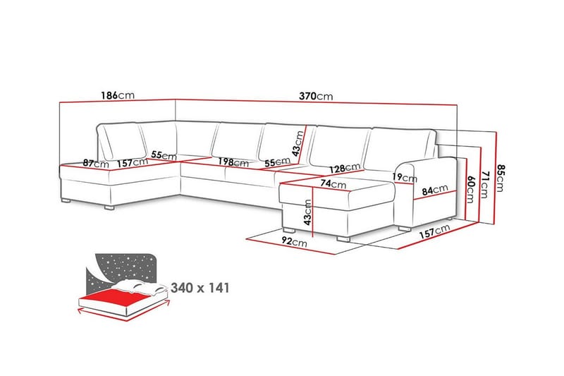 6-seters Hjørnesofa Kintore - Hvit - Møbler - Sofaer - Sovesofaer - Hjørnesovesofa