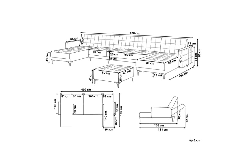 Divansovesofa Stor + fotskammel hvit ABERDEEN - Møbler - Sofaer - Sovesofaer - Hjørnesovesofa