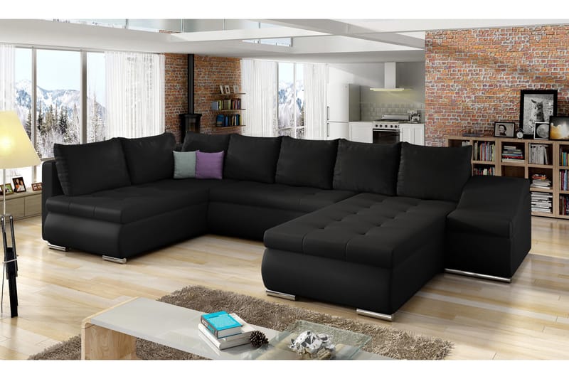 Hjørnesovesofa Bouchard med Divan - Svart - Møbler - Sofaer - Sovesofaer - Hjørnesovesofa