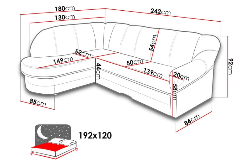 Hjørnesovesofa Kalandra 242x180x92 cm - Møbler - Sofaer - Sovesofaer - Hjørnesovesofa