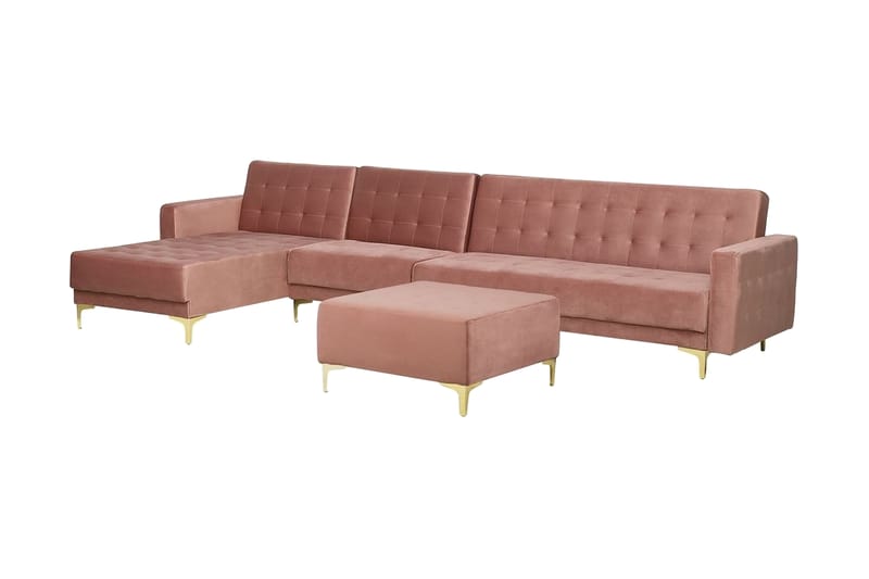 Hjørnesovesofa Stor H + Fotskammel Rosa ABERDEEN - Møbler - Sofaer - Sovesofaer - Hjørnesovesofa