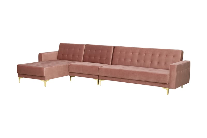 Hjørnesovesofa Stor H + Fotskammel Rosa ABERDEEN - Møbler - Sofaer - Sovesofaer - Hjørnesovesofa