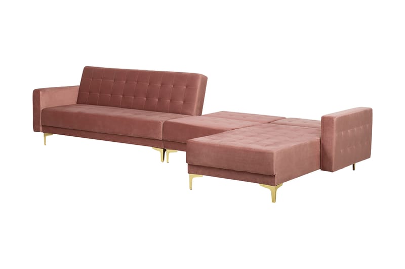 Hjørnesovesofa Stor V + Fotskammel Rosa ABERDEEN - Møbler - Sofaer - Sovesofaer - Hjørnesovesofa