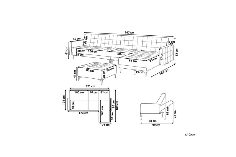 Hjørnesovesofa Stor V + Fotskammel Rosa ABERDEEN - Møbler - Sofaer - Sovesofaer - Hjørnesovesofa