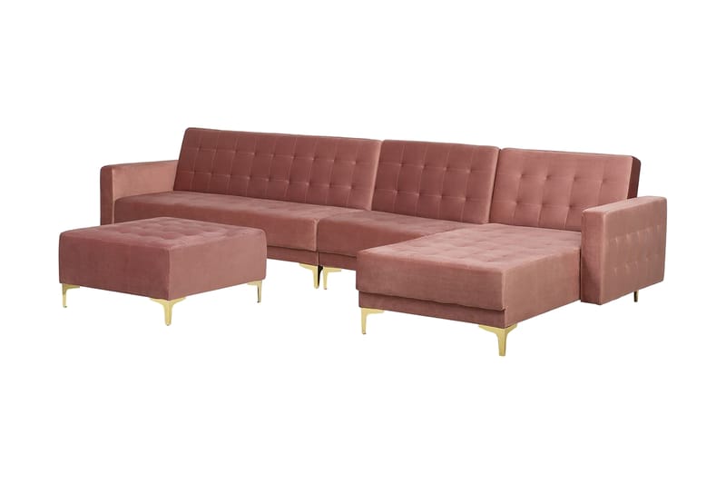 Hjørnesovesofa Stor V + Fotskammel Rosa ABERDEEN - Møbler - Sofaer - Sovesofaer - Hjørnesovesofa