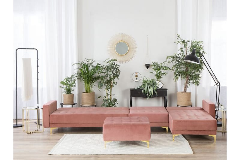 Hjørnesovesofa Stor V + Fotskammel Rosa ABERDEEN - Møbler - Sofaer - Sovesofaer - Hjørnesovesofa