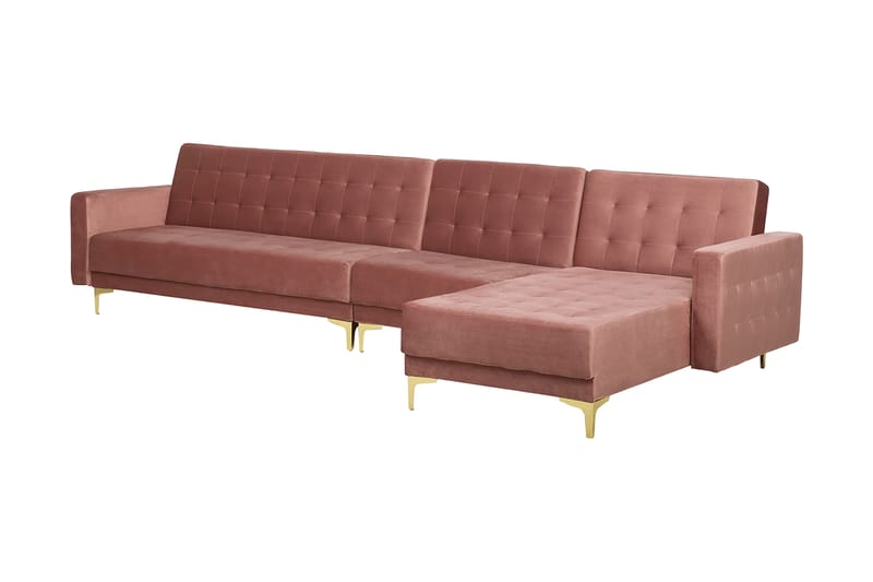 Hjørnesovesofa Stor V + Fotskammel Rosa ABERDEEN - Møbler - Sofaer - Sovesofaer - Hjørnesovesofa