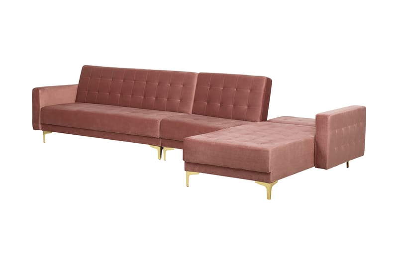 Hjørnesovesofa Stor V + Fotskammel Rosa ABERDEEN - Møbler - Sofaer - Sovesofaer - Hjørnesovesofa